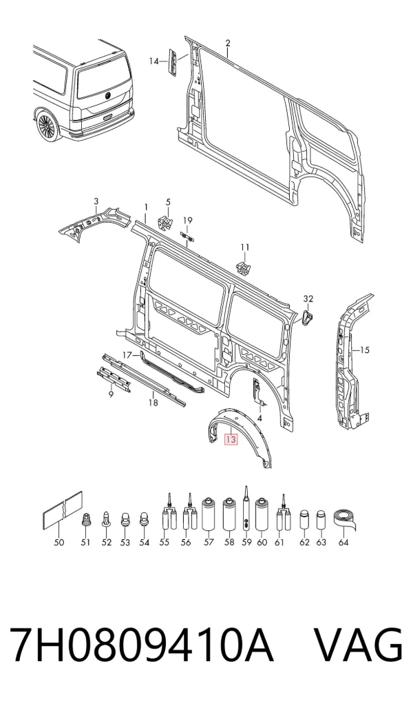 Arco de guardabarros trasero derecho 7H0809410A VAG
