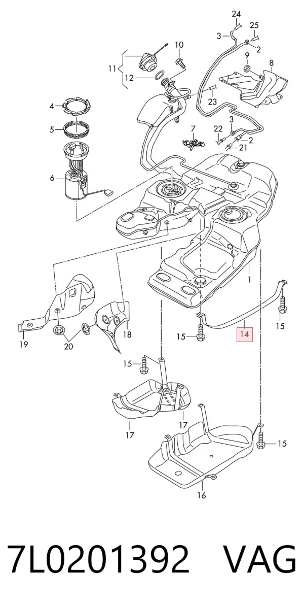 Soporte del tanque de combustible 7L0201392 VAG
