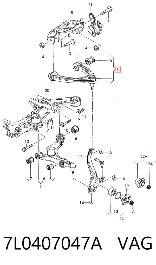 Brazo superior izquierdo/derecho de suspensión delantera 7L0407047A VAG