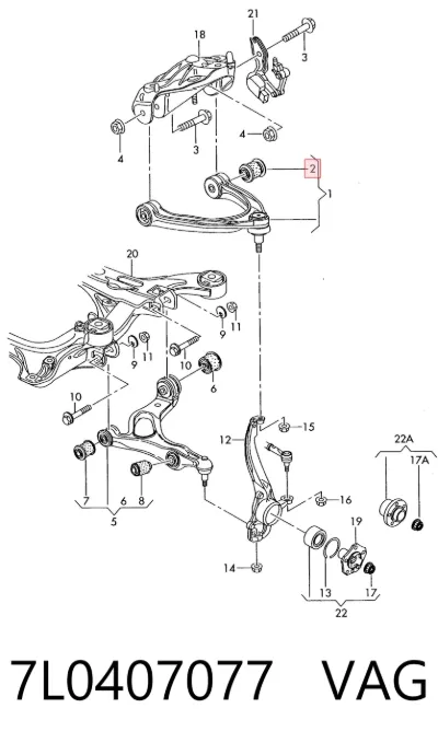 Buje del brazo de suspensión delantero superior VAG 7L0407077