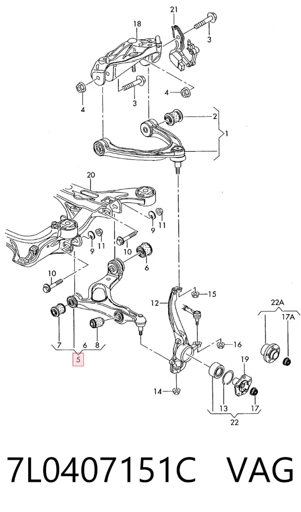 Brazo inferior izquierdo de la suspensión delantera 7L0407151C VAG