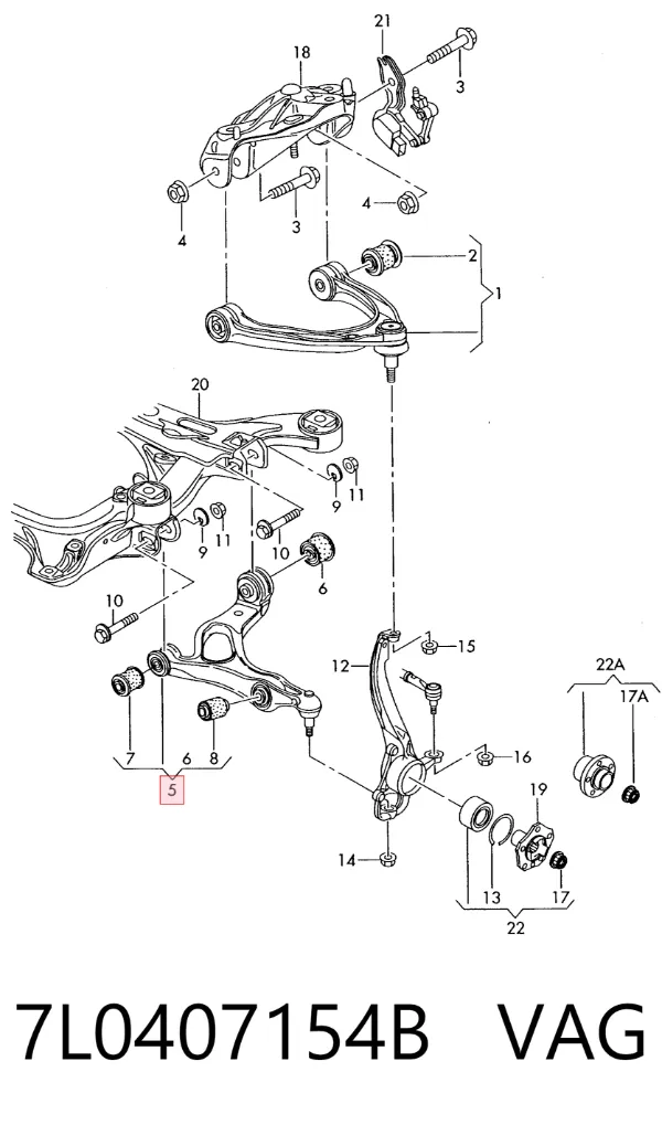 Brazo inferior derecho de la suspensión delantera 7L0407154B VAG