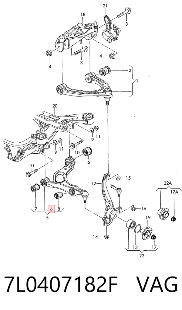 Silentblock del brazo de suspensión 7L0407182F VAG