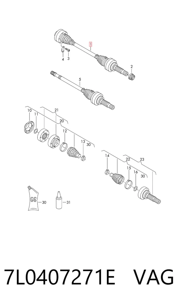 Semieje delantero 7L0407271E VAG