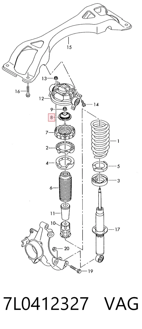 Soporte del amortiguador delantero 7L0412327 VAG
