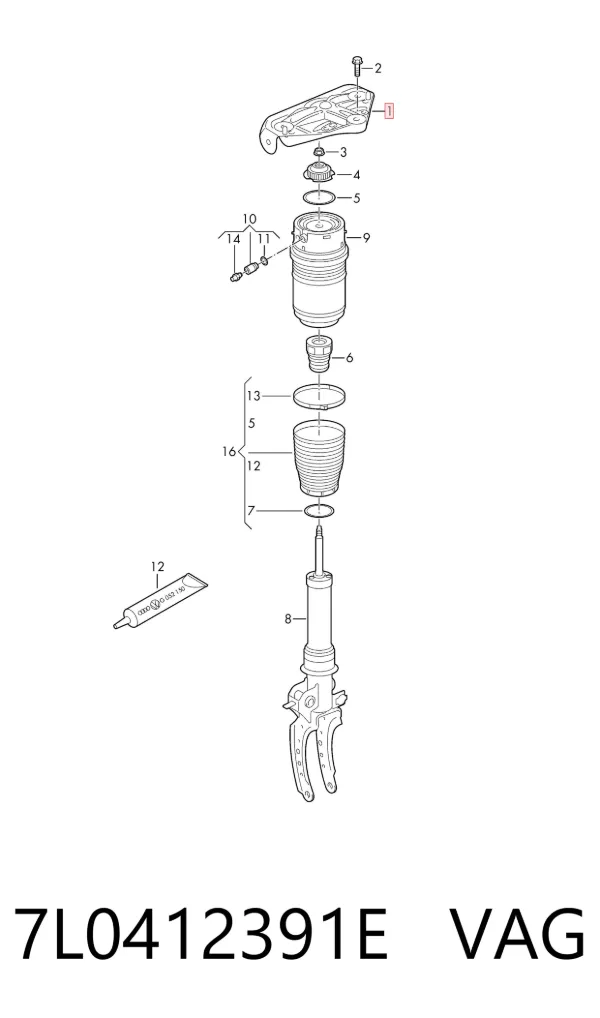 Soporte del amortiguador delantero 7L0412391E VAG
