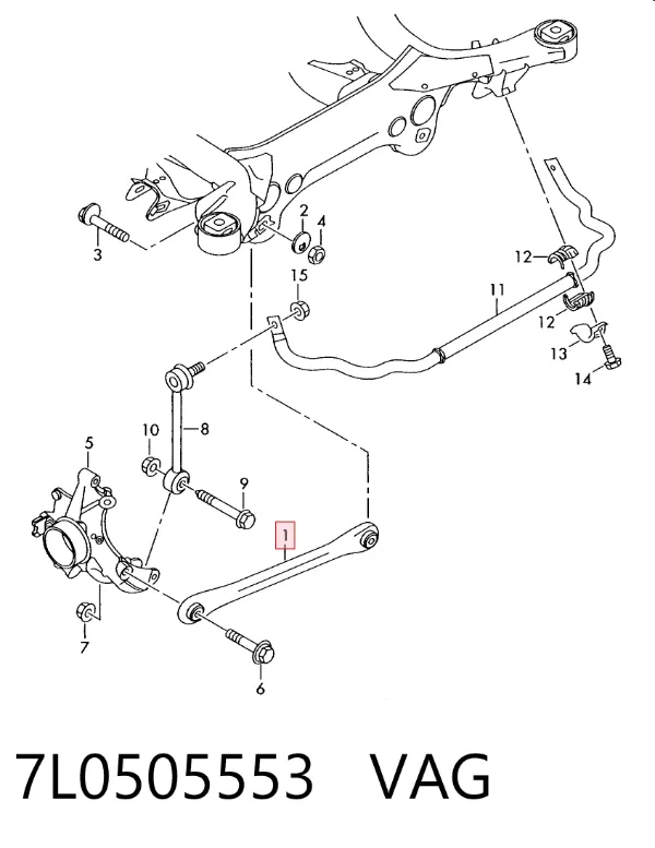 Barra transversal de la suspensión trasera 7L0505553 VAG