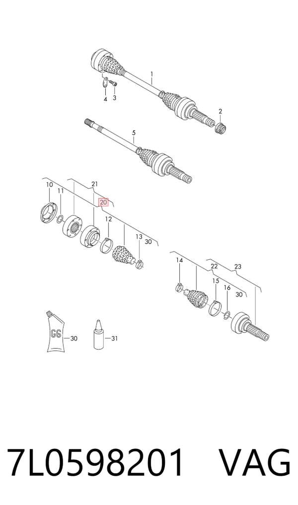 Fuelle interior de junta homocinética del semieje trasero 7L0598201 VAG