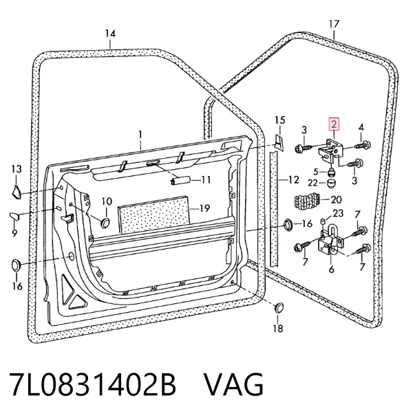 Bisagra de la puerta delantera derecha 7L0831402B VAG