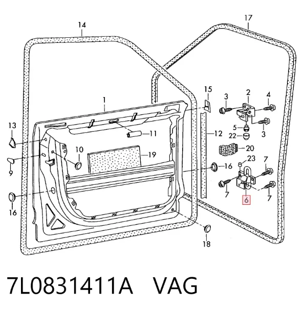 Bisagra de puerta delantera izquierda 7L0831411A VAG