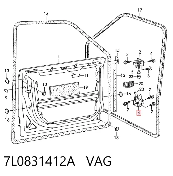 Bisagra de la puerta delantera derecha 7L0831412A VAG