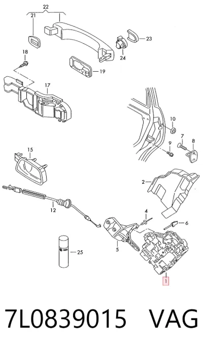Cerradura de puerta trasera izquierda VAG 7L0839015