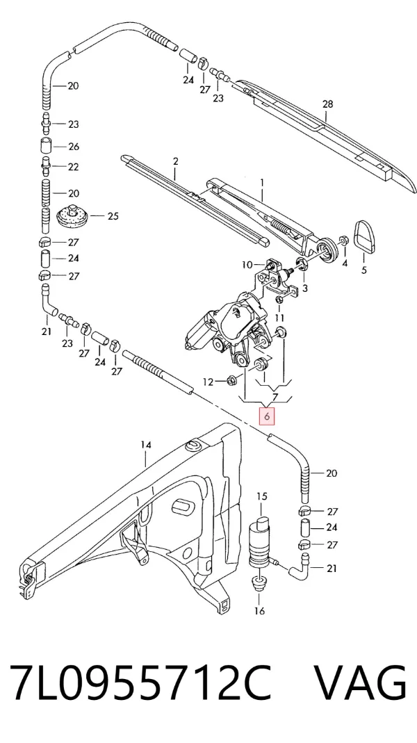 Motor limpiaparabrisas, trasera 7L0955712C VAG