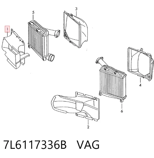 Deflector de aire del radiador intercooler derecho 7L6117336B VAG