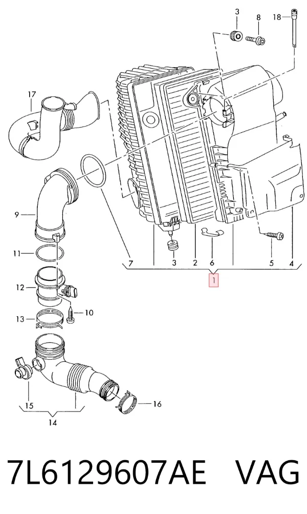 Caja del filtro de aire 7L6129607AE VAG