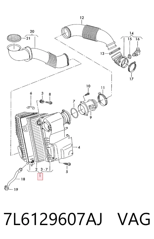 Caja del filtro de aire 7L6129607AJ VAG