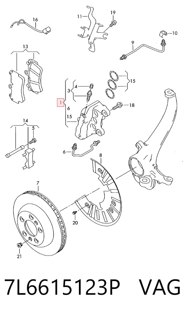 Pinza de freno delantera izquierda 7L6615123P VAG