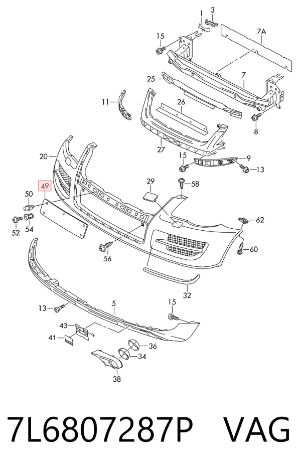 Soporte de matrícula delantera 7L6807287P VAG