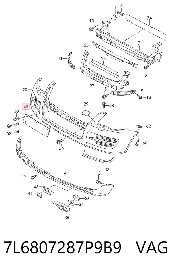 Soporte de matrícula delantera 7L6807287P9B9 VAG