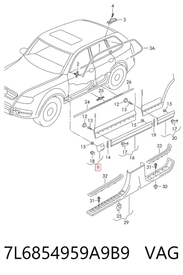 Moldura de guardabarros delantero izquierdo 7L6854959A9B9 VAG