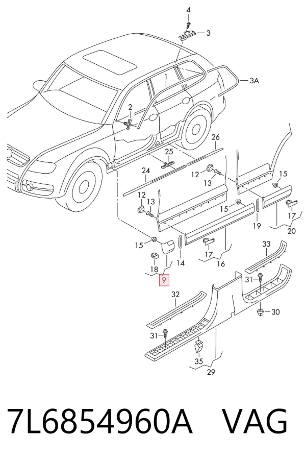 Moldura de guardabarros delantero derecho 7L6854960A VAG