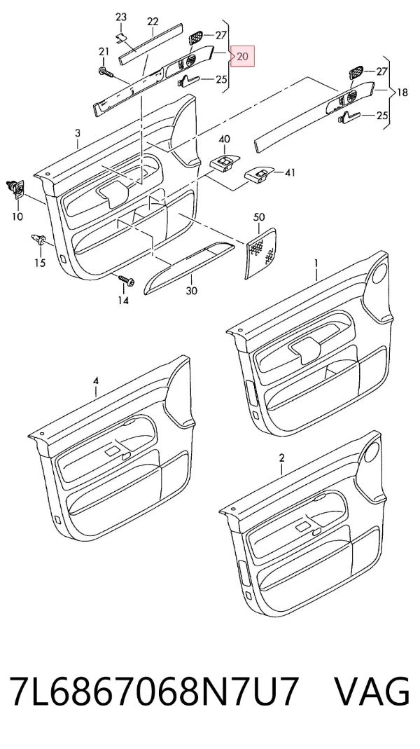 Moldura de la puerta delantera derecha 7L6867068N7U7 VAG
