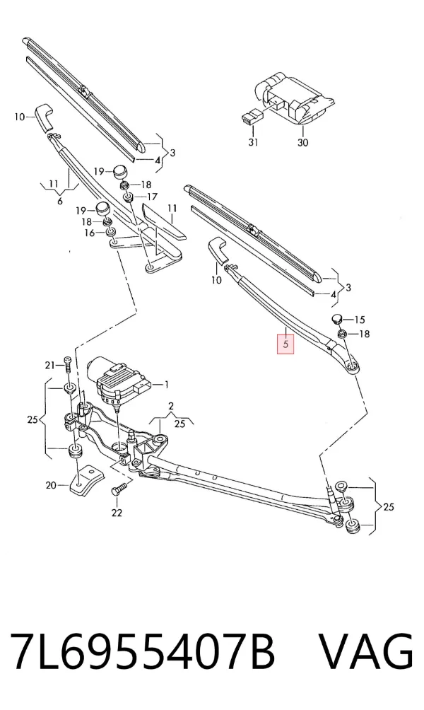 Brazo del limpiaparabrisas 7L6955407B VAG