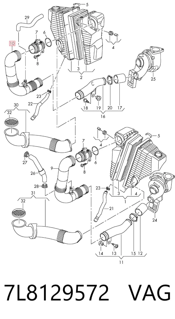 Manguito de aire del medidor de masa de aire 7L8129572 VAG