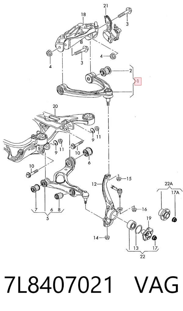 Brazo superior izquierdo/derecho de suspensión delantera 7L8407021 VAG