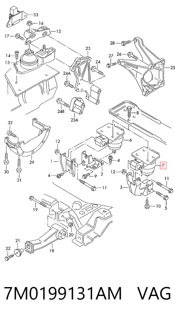 Soporte izquierdo del motor 7M0199131AM VAG