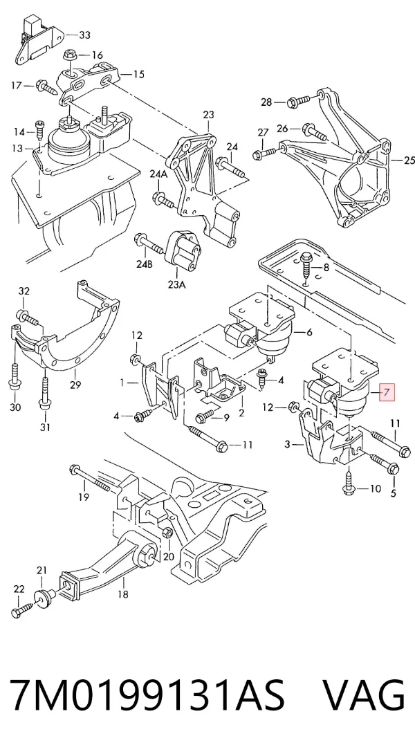Soporte izquierdo del motor 7M0199131AS VAG