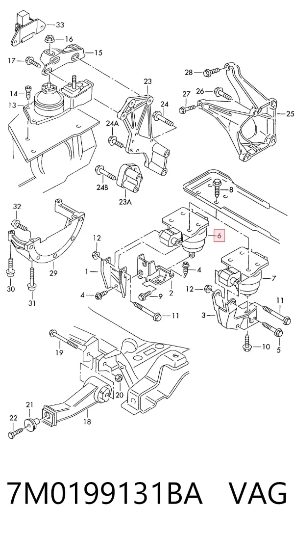 Soporte izquierdo del motor 7M0199131BA VAG