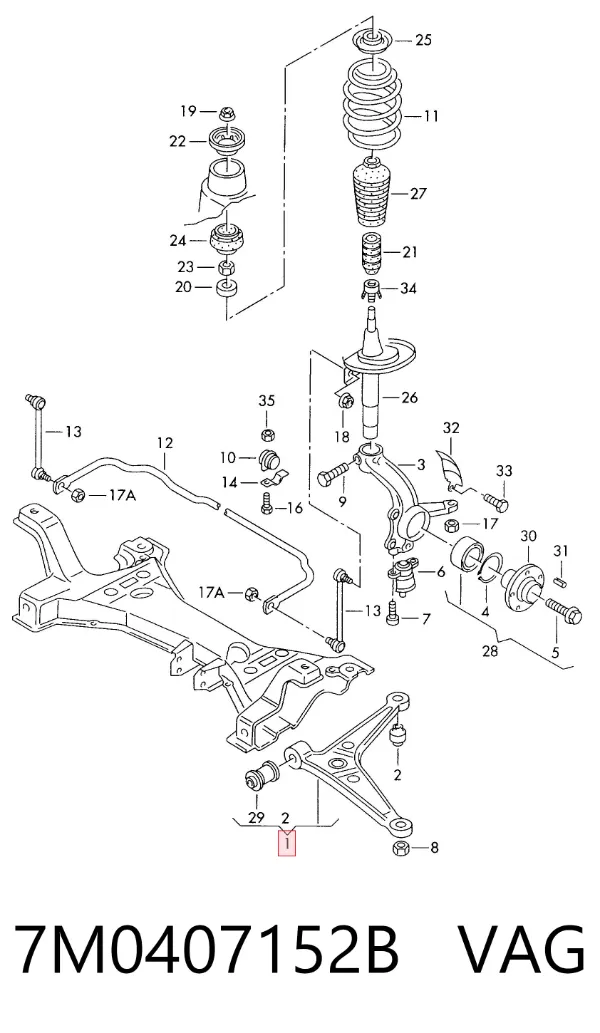 Brazo inferior derecho de la suspensión delantera 7M0407152B VAG