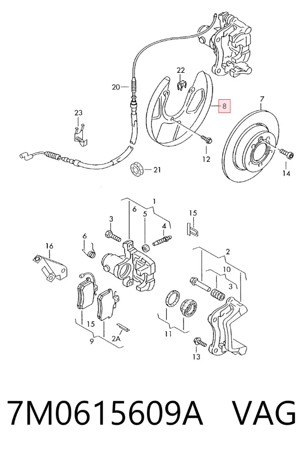 Protector de disco de freno trasero izquierdo 7M0615609A VAG