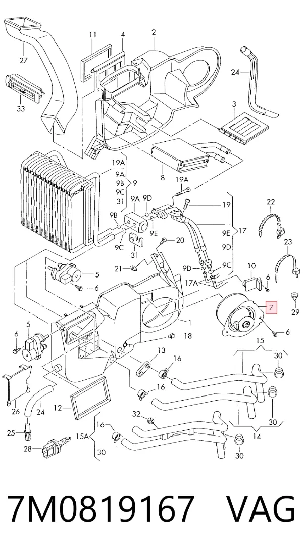 Motor del ventilador trasero del calefactor 7M0819167 VAG