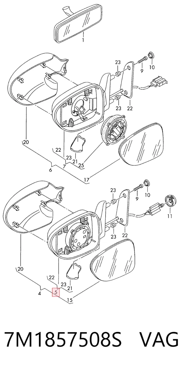 Espejo de retrovisor derecho 7M1857508S VAG