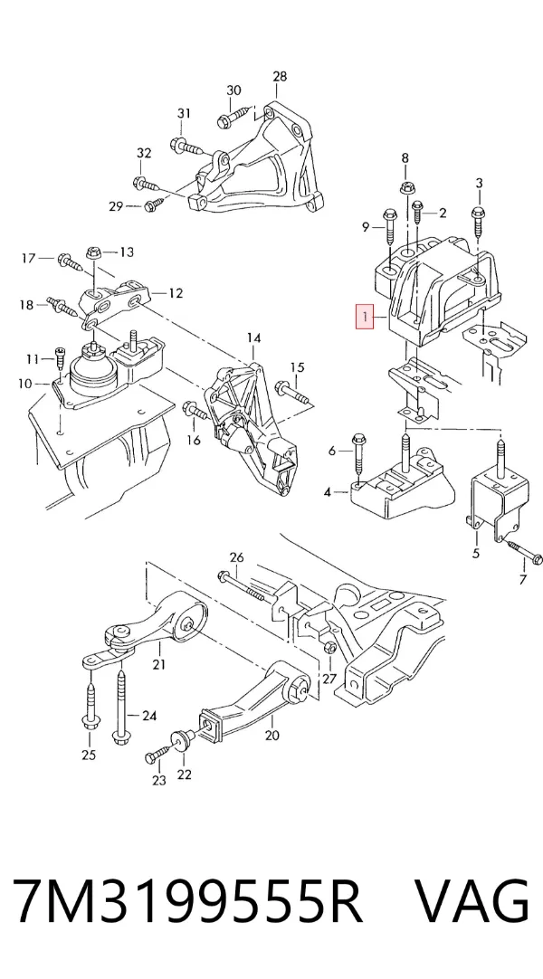 Soporte izquierdo del motor 7M3199555R VAG