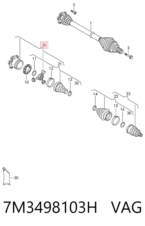 Junta homocinética interna delantera 7M3498103H VAG