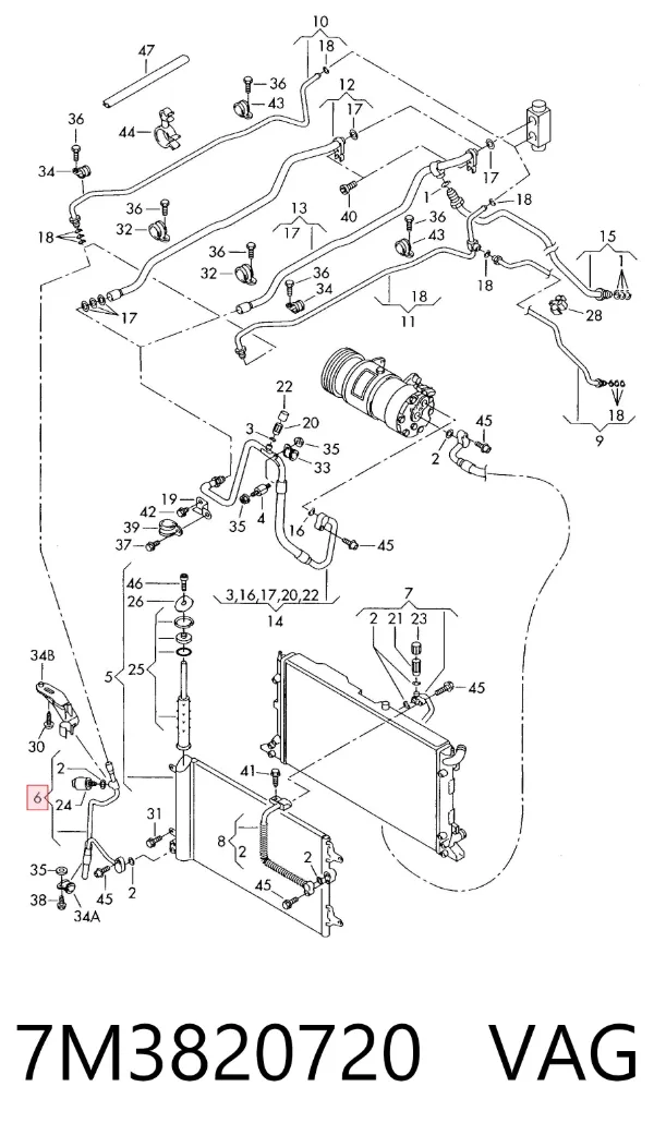 Manguera de aire acondicionado de condensador a evaporador 7M3820720 VAG