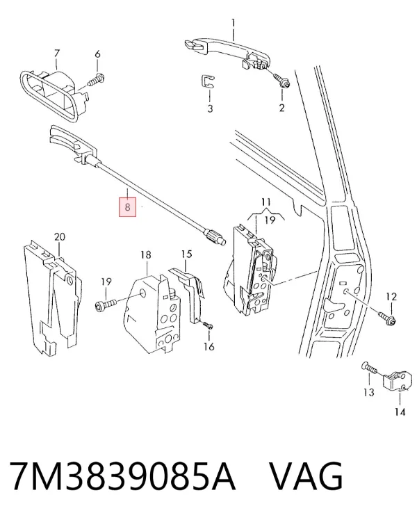 Cable de apertura de cerradura de puerta trasera 7M3839085A VAG