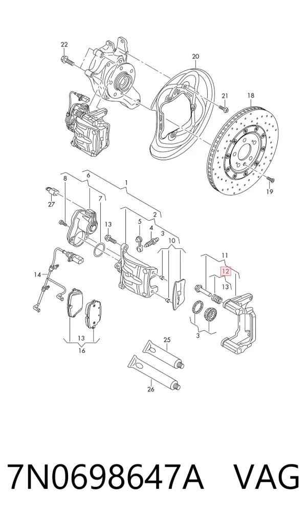 Kit de reparación de pinzas de freno trasero 7N0698647A VAG