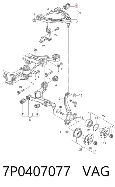 Buje del brazo de suspensión delantero superior VAG 7P0407077