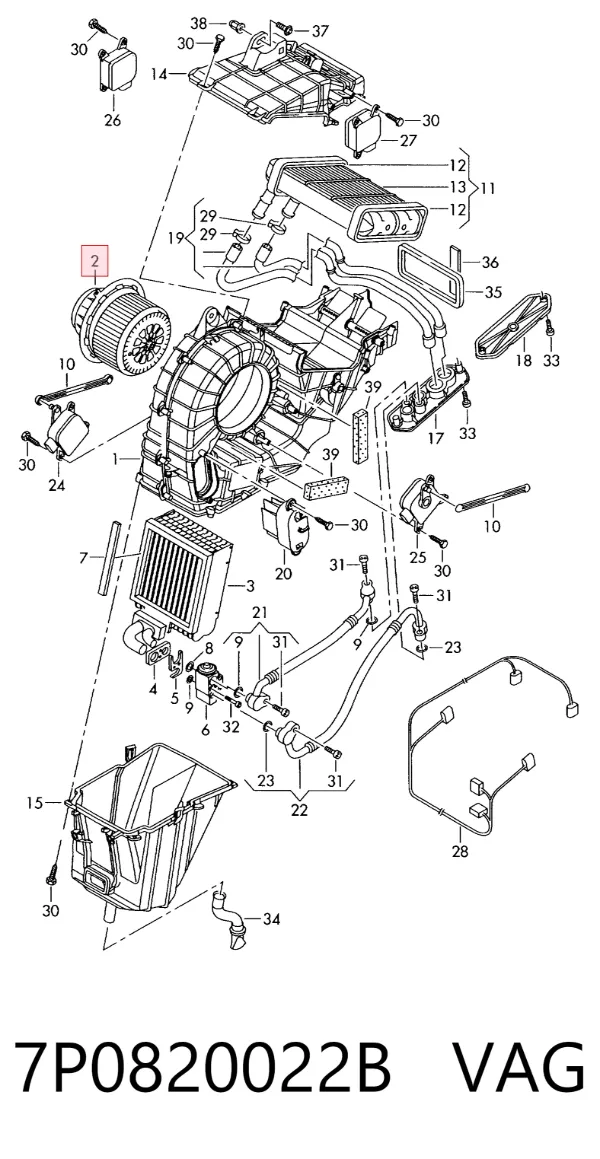 Motor del ventilador trasero del calefactor 7P0820022B VAG