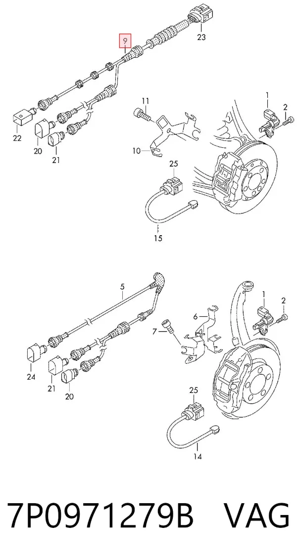 Cable del sensor ABS trasero 7P0971279B VAG