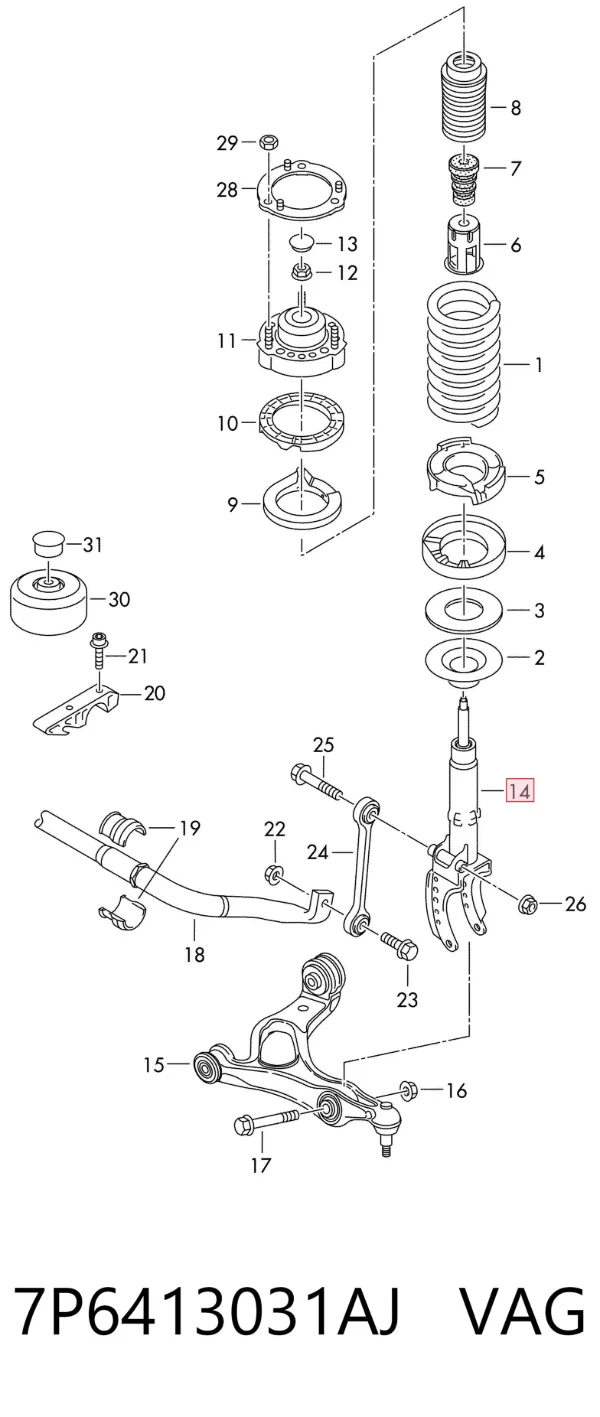 Amortiguador delantero izquierdo 7P6413031AJ VAG