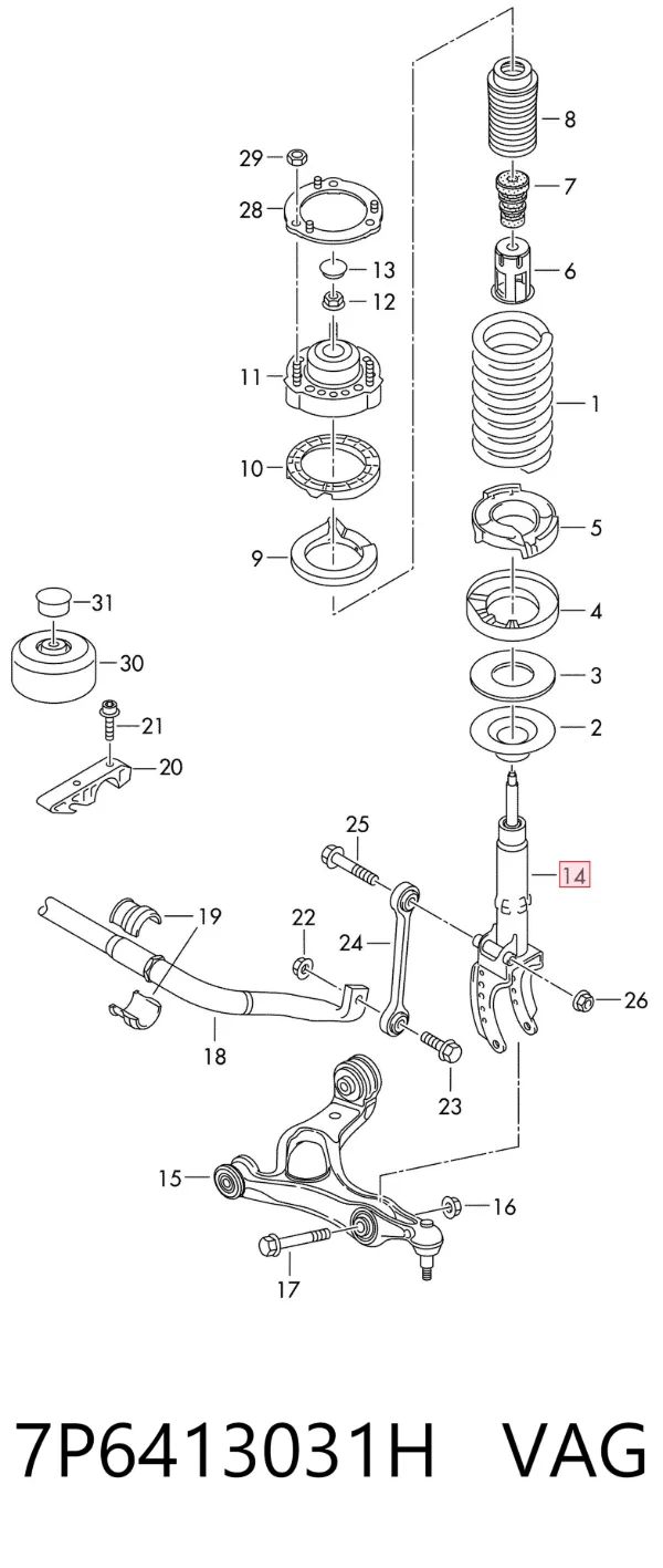 Amortiguador delantero izquierdo 7P6413031H VAG