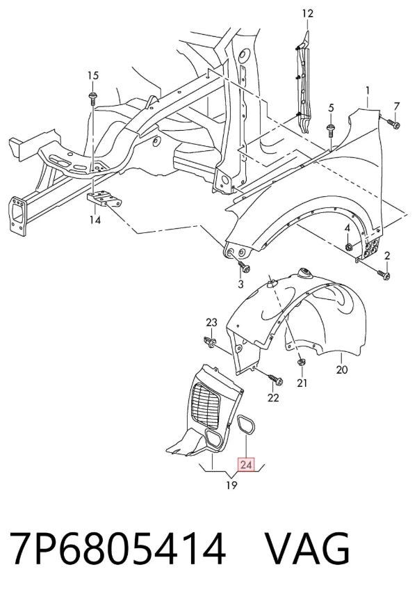 Tapa de guardabarros delantero derecho 7P6805414 VAG