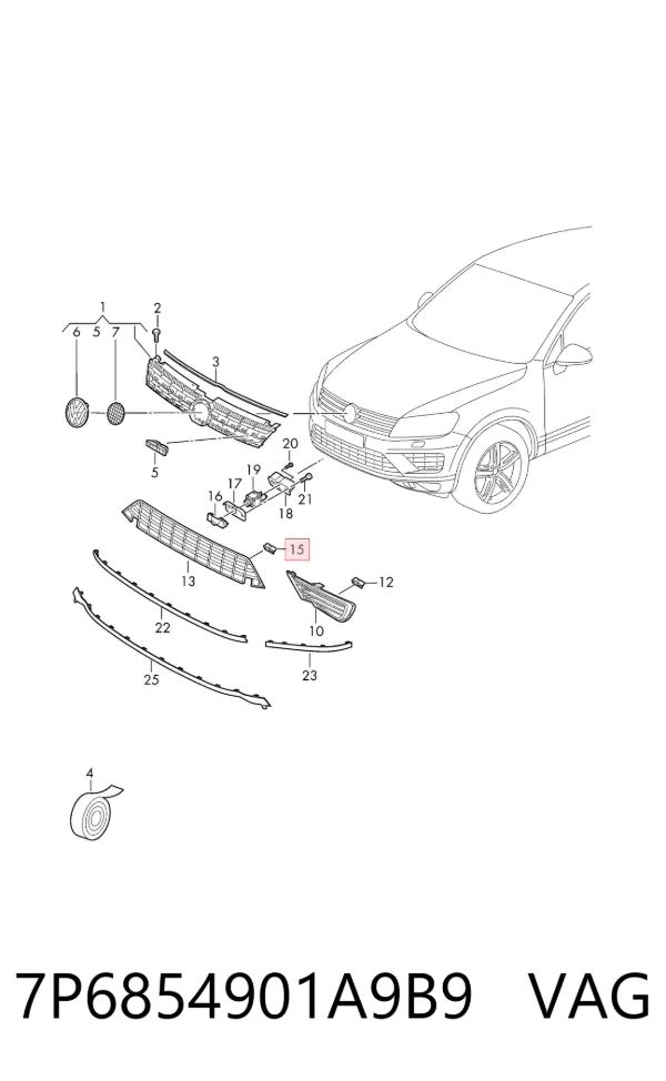 Soporte del sensor de estacionamiento delantero lateral 7P6854901A9B9 VAG