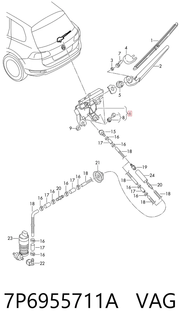 Motor limpiaparabrisas, trasera 7P6955711A VAG