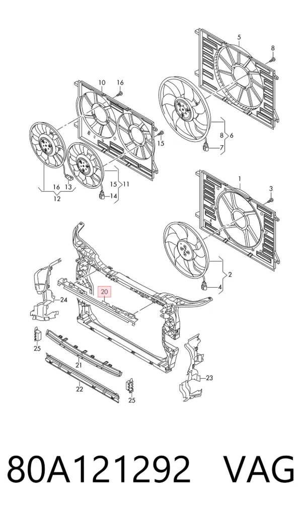 Deflector de aire superior del radiador 80A121292 VAG